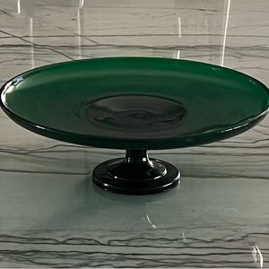 Retro Pottery Barn Emerald/Forest Green Cake  Stand 11 1/2 d x4 h. New Condition